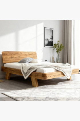 Massives Eichenholz Doppelbett 160x200 cm naturbelassen